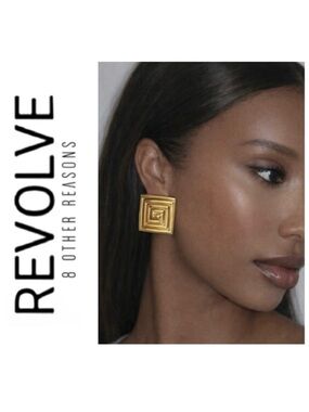 NWT Revolve x 8 Other Reasons Gold Square Stud Statement Earrings
